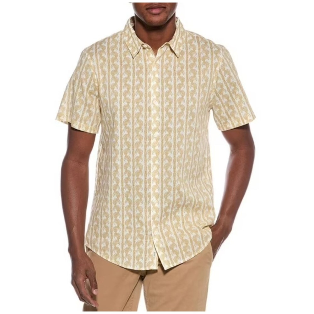 Onia shirt men M Medium gold floral linen Rainbow Italy Jack Air MTS119-07 $195